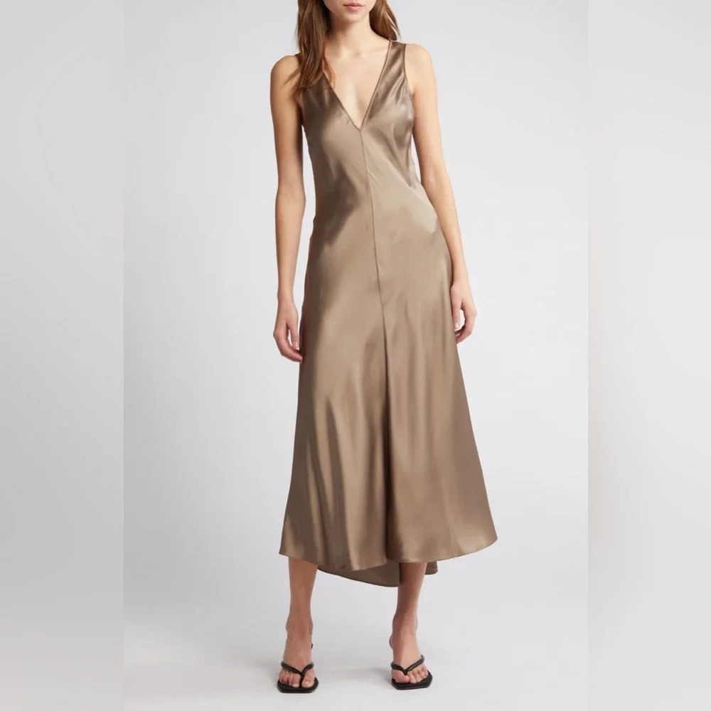 NWT $628 Frame Savannah Silk Satin Midi Dress In Cypress